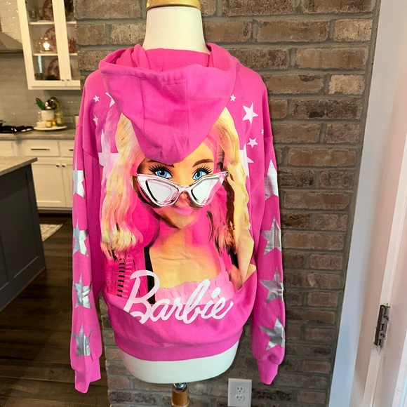 ✨NWT✨ Host Pick 💖 Barbie Hot Pink Hoodie Sweatshirt Jacket with Stars Sleeves - Picture 8 of 10